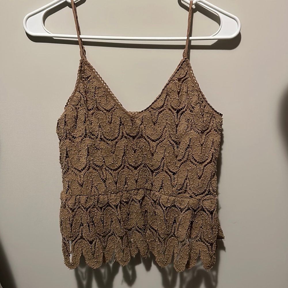 Taupe Scalloped Crop Top